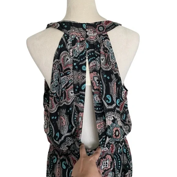 Ramy Brook Floral Savanna Print Maxi Silk Blend Halter Dress Women Size L - Picture 7 of 10